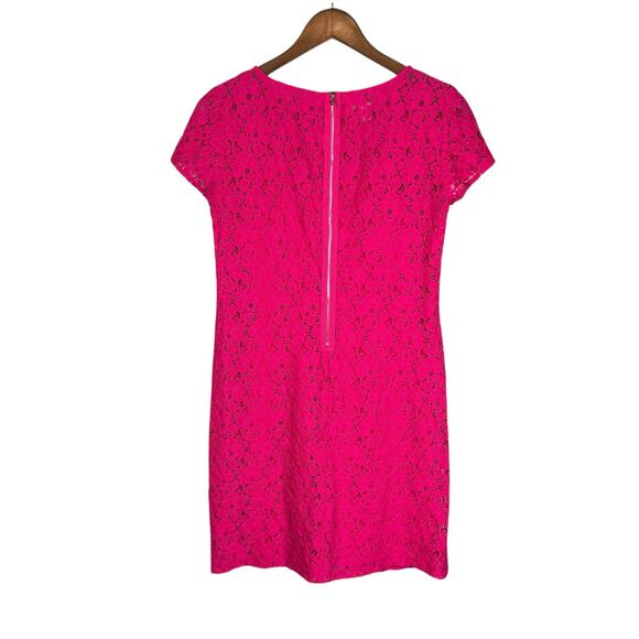 Donna Morgan Pink Eyelet Lace Short Sleeve Mini Knee Length Zip Up Sheath Dress - Picture 8 of 12
